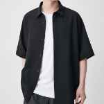 Relaxed Linen-Like Short Sleeve Shirt [Black]