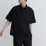 Relaxed Linen-Like Short Sleeve Shirt [Black]