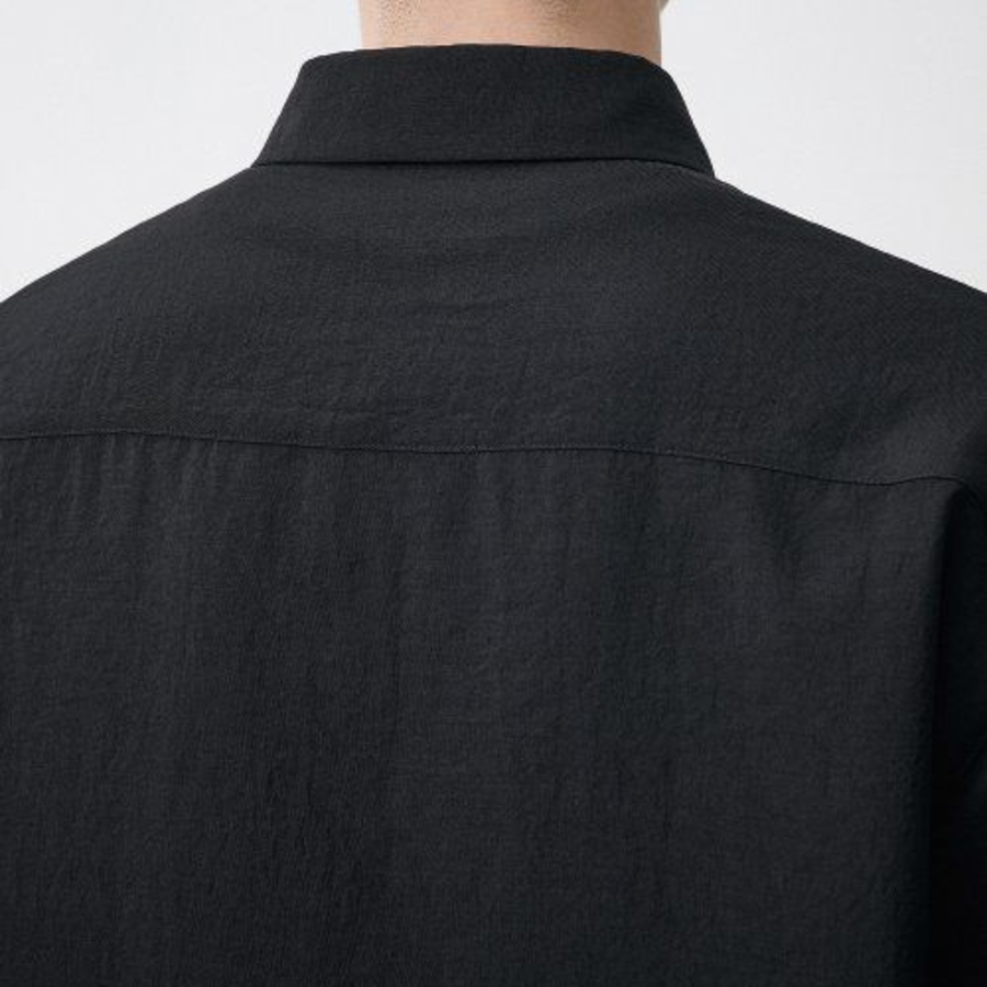 Relaxed Linen-Like Short Sleeve Shirt [Black]