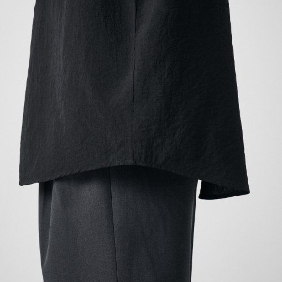 Relaxed Linen-Like Short Sleeve Shirt [Black]