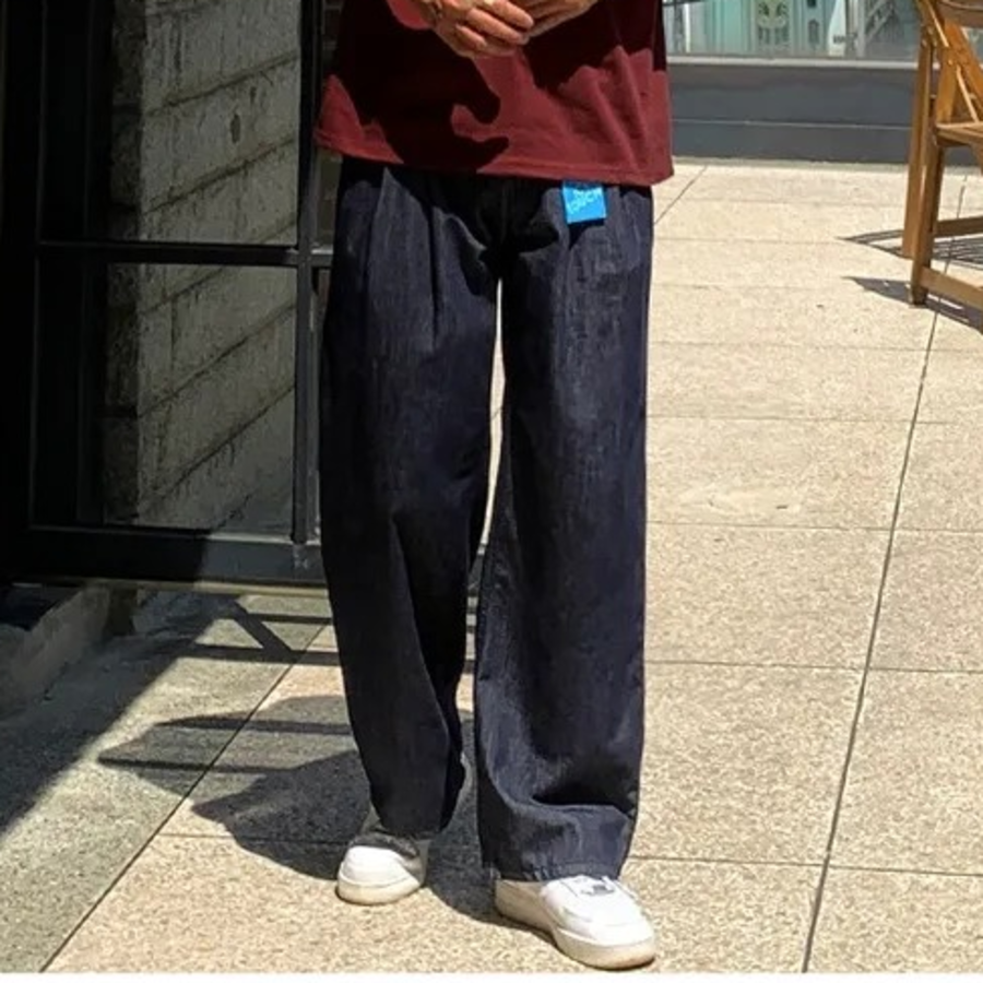 Men's Summer 3-Length Ice Cool Linen Non-Fade Two-Tuck Raw Wide Denim Pants