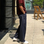 Men's Summer 3-Length Ice Cool Linen Non-Fade Two-Tuck Raw Wide Denim Pants