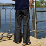 Men's Summer 3-Length Ice Cool Linen Non-Fade Two-Tuck Raw Wide Denim Pants