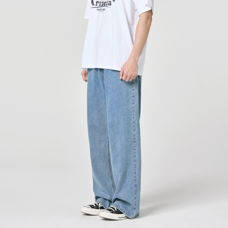 Wide Denim Pants [Medium Blue]