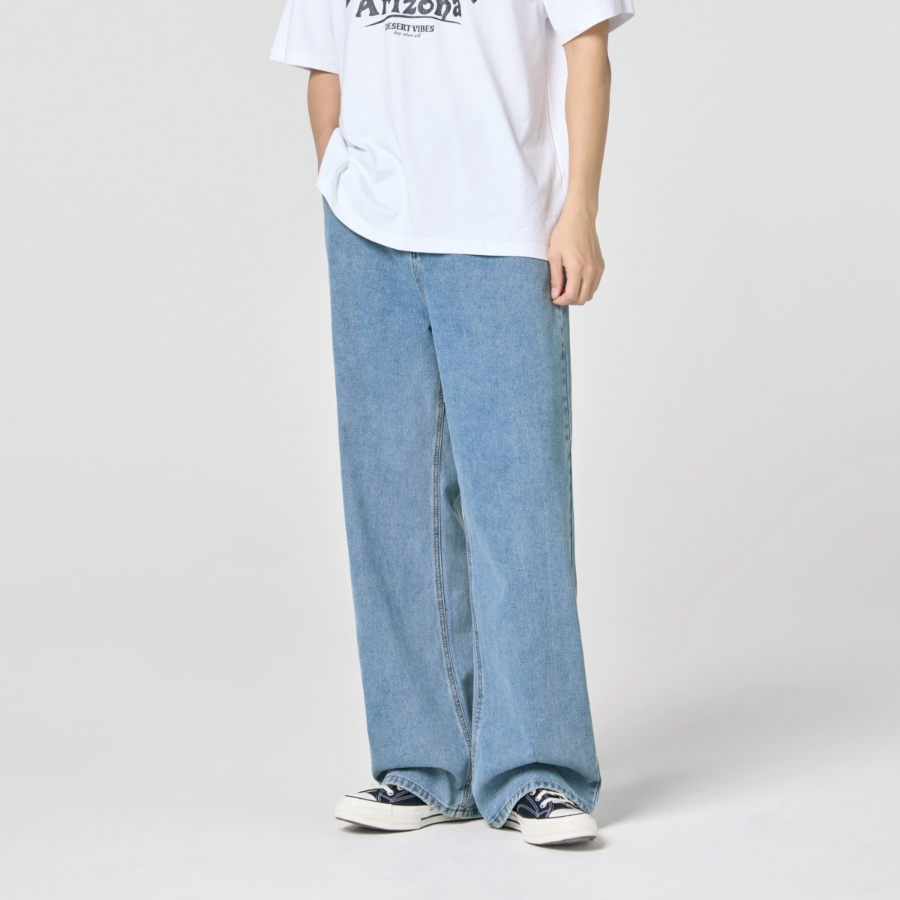 Wide Denim Pants [Medium Blue]