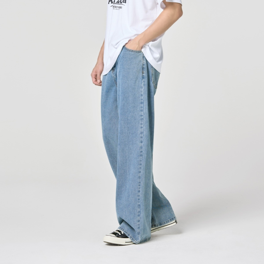 Wide Denim Pants [Medium Blue]