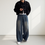 Curved Balloon Washed Wide Plus-Size Denim Jeans