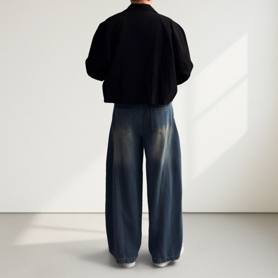 Curved Balloon Washed Wide Plus-Size Denim Jeans