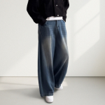 Curved Balloon Washed Wide Plus-Size Denim Jeans