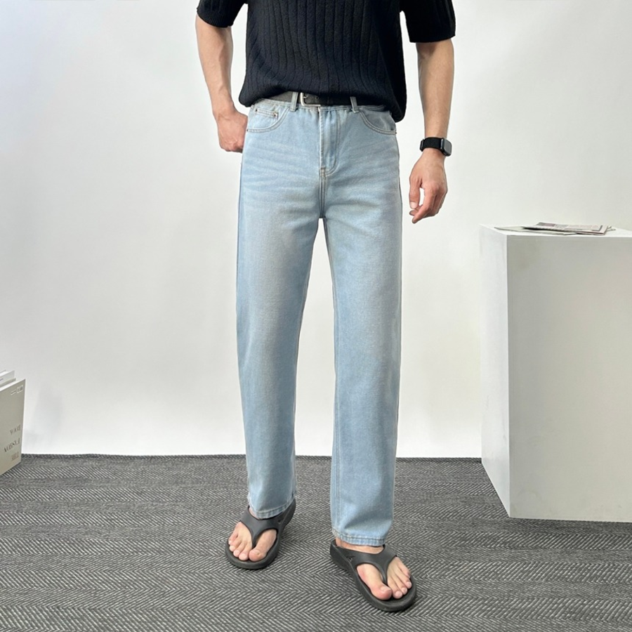 Men's Semi-Wide Light & Black Washed Denim Jeans