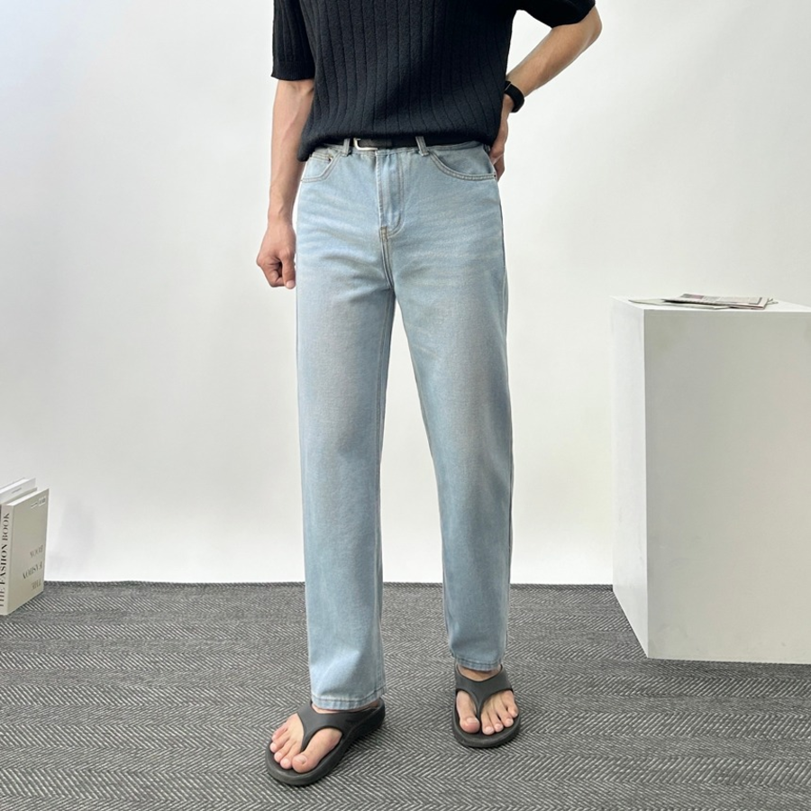 Men's Semi-Wide Light & Black Washed Denim Jeans