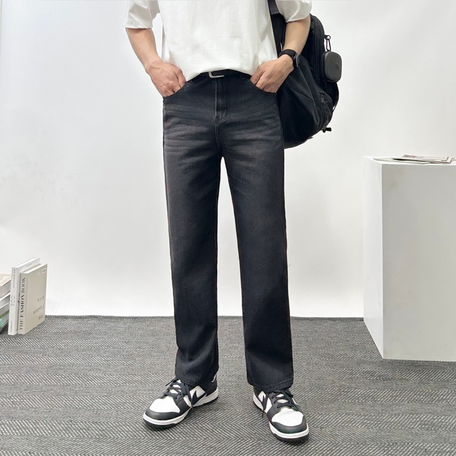 Men's Semi-Wide Light & Black Washed Denim Jeans