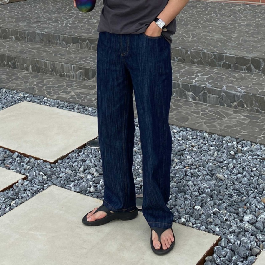 Linen Raw Wide Banding Denim Pants