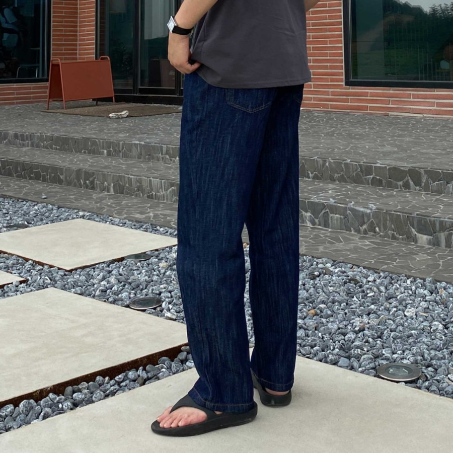 Linen Raw Wide Banding Denim Pants