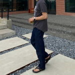 Linen Raw Wide Banding Denim Pants