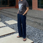 Linen Raw Wide Banding Denim Pants