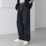 Pin-Tuck Semi-Wide Non-Fade Raw Denim Pants