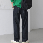 Pin-Tuck Semi-Wide Non-Fade Raw Denim Pants