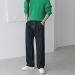 Pin-Tuck Semi-Wide Non-Fade Raw Denim Pants