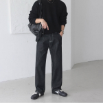 Pin-Tuck Semi-Wide Non-Fade Raw Denim Pants