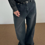 Bleach-Wash Maxi Long Wide Straight-Fit Denim Pants