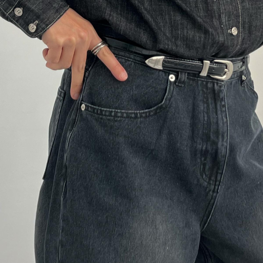 Bleach-Wash Maxi Long Wide Straight-Fit Denim Pants