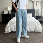 Unisex Banding Wide Light & Dark Blue Denim Pants