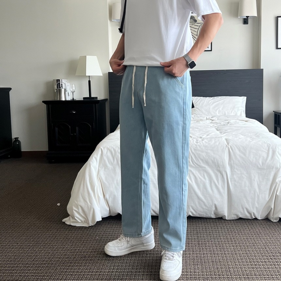 Unisex Banding Wide Light & Dark Blue Denim Pants