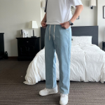 Unisex Banding Wide Light & Dark Blue Denim Pants