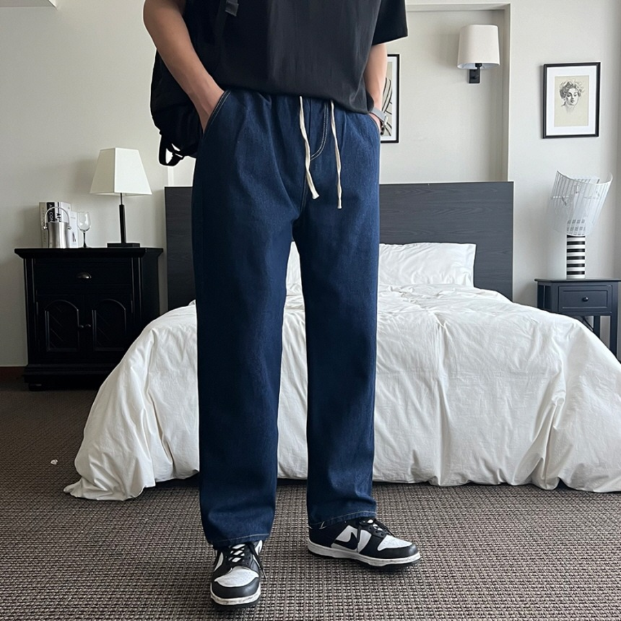 Unisex Banding Wide Light & Dark Blue Denim Pants