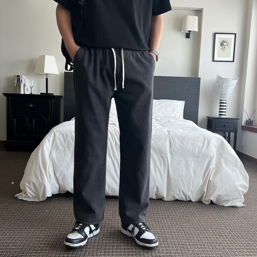 Unisex Banding Wide Light & Dark Blue Denim Pants