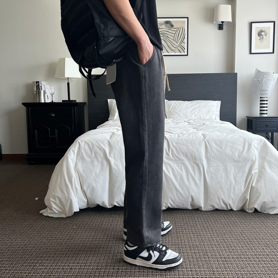 Unisex Banding Wide Light & Dark Blue Denim Pants