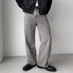 Gray Vintage Washing Wide Denim Pants