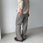 Gray Vintage Washing Wide Denim Pants