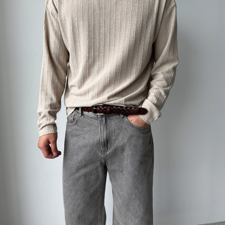 Gray Vintage Washing Wide Denim Pants