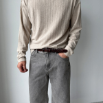 Gray Vintage Washing Wide Denim Pants