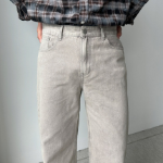 Gray Vintage Washing Wide Denim Pants