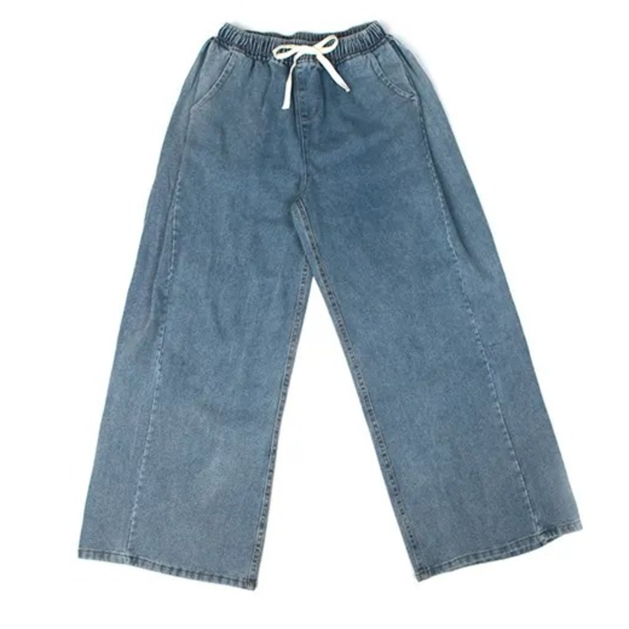 Mega Wide Side-Slit Banding Denim Pants