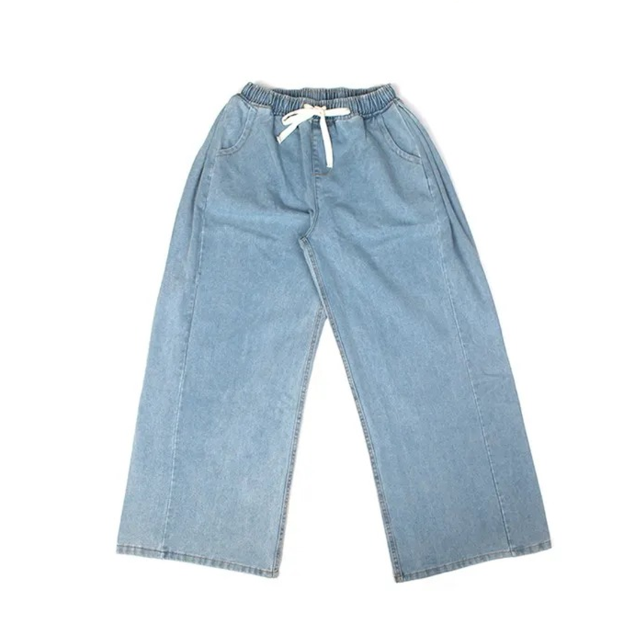 Mega Wide Side-Slit Banding Denim Pants