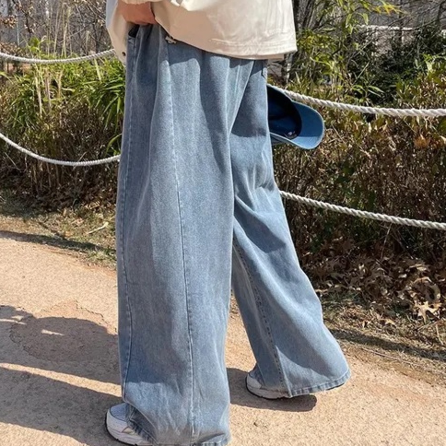 Mega Wide Side-Slit Banding Denim Pants