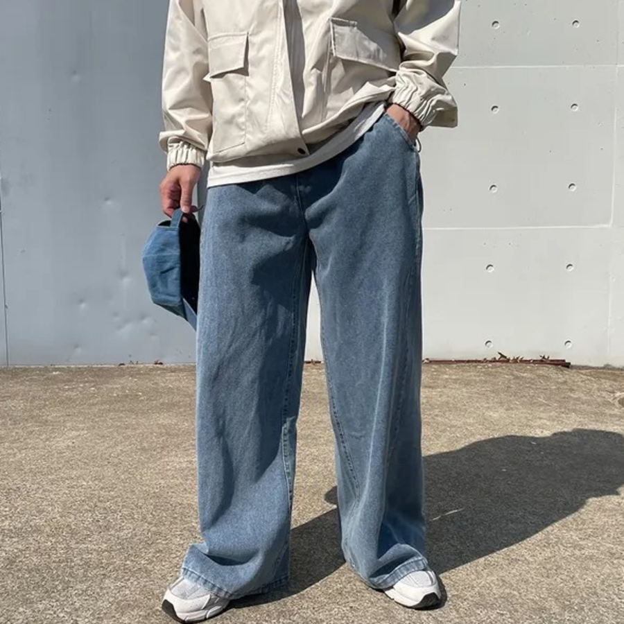 Mega Wide Side-Slit Banding Denim Pants