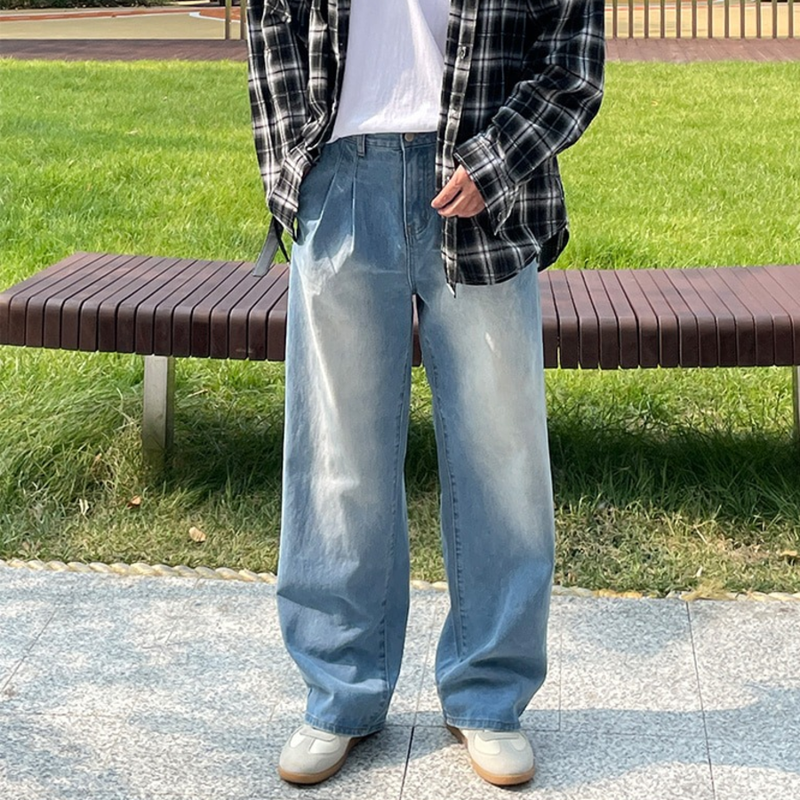 Brush Washed Double Pintuck Wide Pants