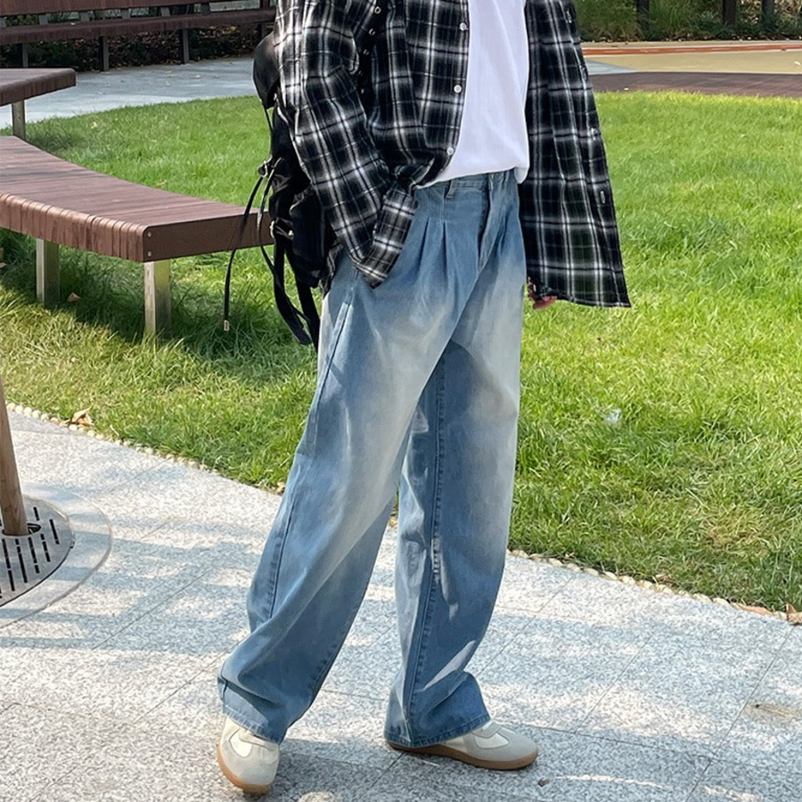 Brush Washed Double Pintuck Wide Pants