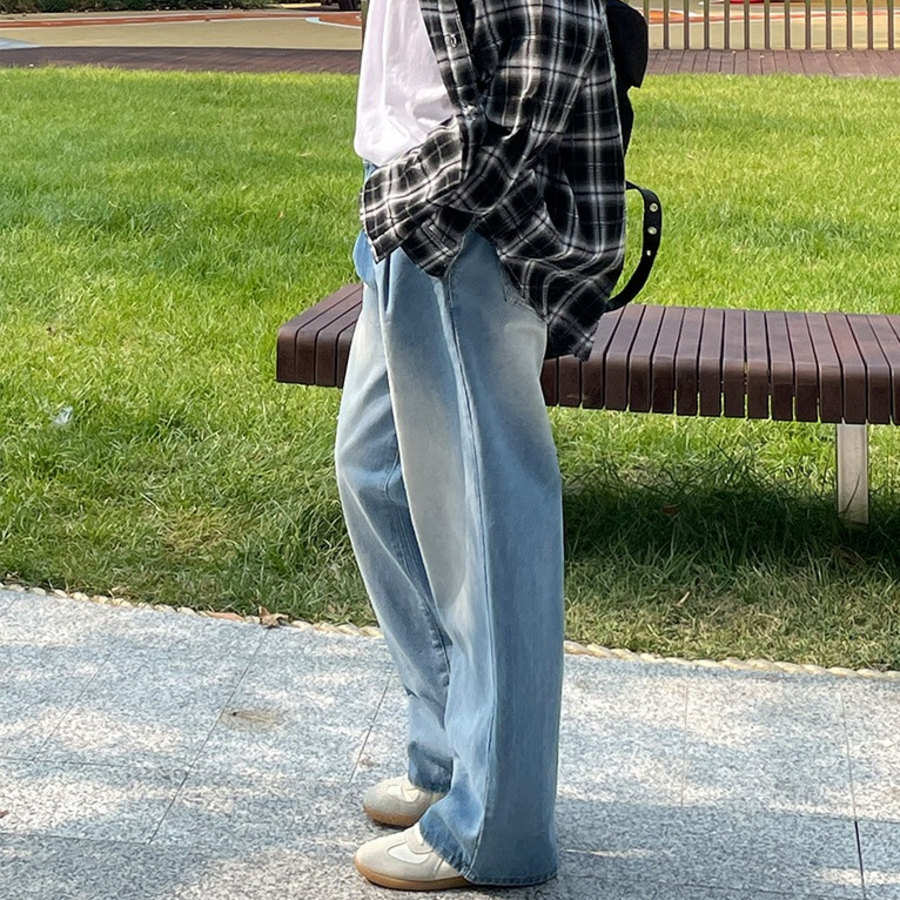 Brush Washed Double Pintuck Wide Pants