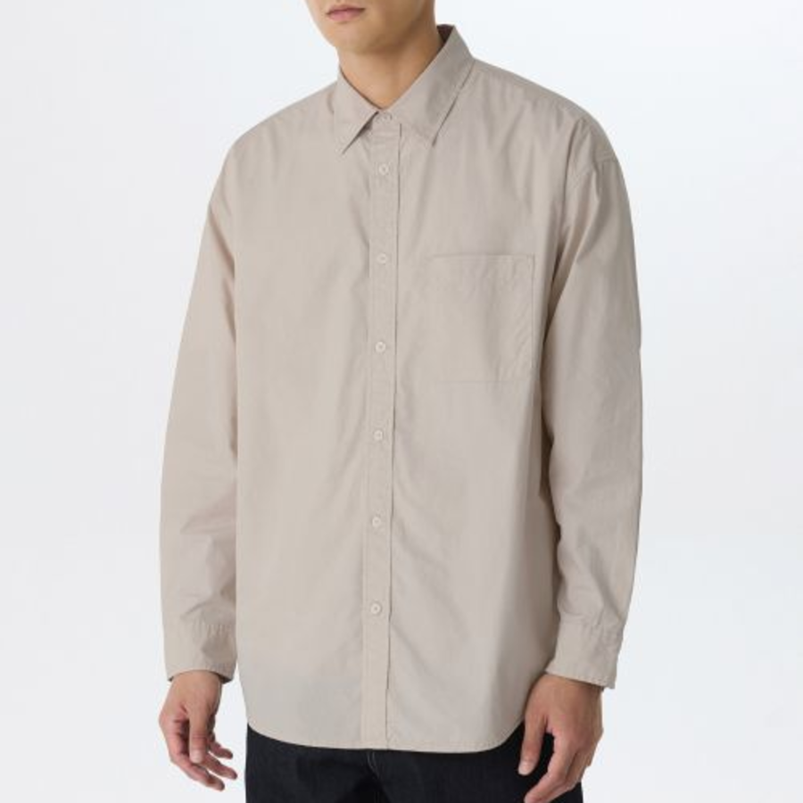 Oversized Washed Poplin Shirt [Light Beige]