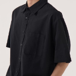 Relaxed Oxford Short-Sleeve Shirt [Black]