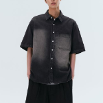 Big Brush Relaxed Short Sleeve Denim Shirt [Black]