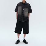 Big Brush Relaxed Short Sleeve Denim Shirt [Black]