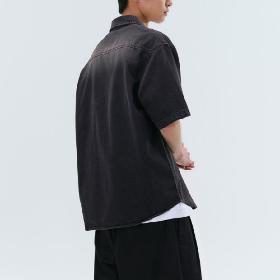 Big Brush Relaxed Short Sleeve Denim Shirt [Black]