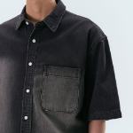 Big Brush Relaxed Short Sleeve Denim Shirt [Black]